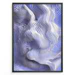 Load image into Gallery viewer, Abstract poster featuring flowing blue and white contour lines forming a wave-like 3D motion effect, framed in a black border.
