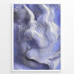 Load image into Gallery viewer, Abstract poster featuring flowing blue and white contour lines forming a wave-like 3D motion effect, framed in a black border.

