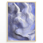 Load image into Gallery viewer, Abstract poster featuring flowing blue and white contour lines forming a wave-like 3D motion effect, framed in a black border.
