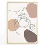 Load image into Gallery viewer, Abstract line art poster of a hand pouring coffee into a cup with beige and brown shapes.
