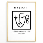 Load image into Gallery viewer, Galerie Berggruen Face Plakat | Matisse Poster | Minimalistisk line drawing af et ansigt med teksten &quot;Matisse&quot; og &quot;Galerie Berggruen &amp; Cie, Paris, 1953&quot;
