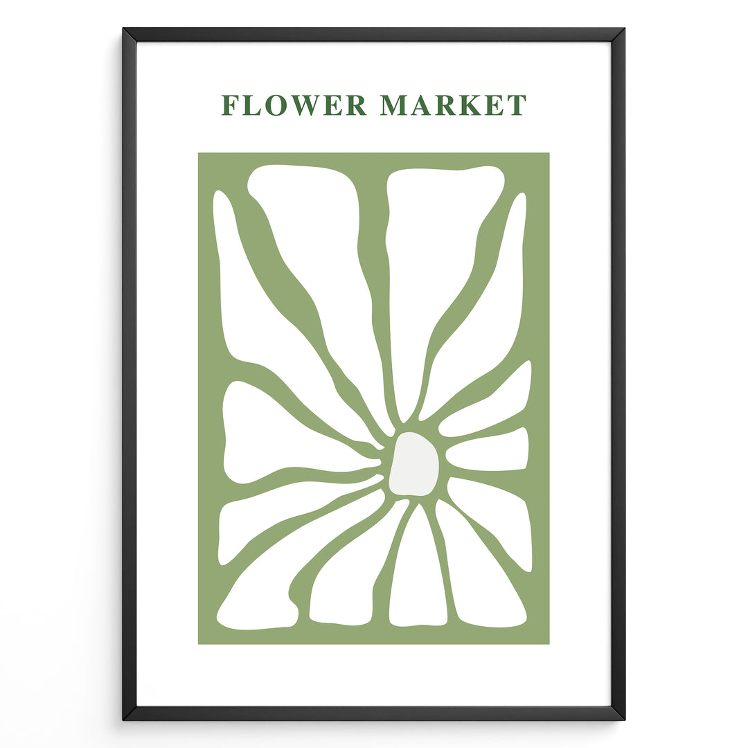 Flower Market Plakat | Matisse Poster | Minimalistisk floral design med grønne og hvide former