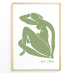 Load image into Gallery viewer, Grøn Silhuet Figur Plakat | Matisse Poster | Kunstnerisk udskåret kvindefigur i grøn stil med Henri Matisse signatur
