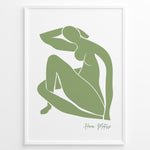 Load image into Gallery viewer, Grøn Silhuet Figur Plakat | Matisse Poster | Kunstnerisk udskåret kvindefigur i grøn stil med Henri Matisse signatur
