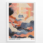 Load image into Gallery viewer, Colorful Japanese abstract landscape with waves, clouds, and textured patterns in a framed poster.
