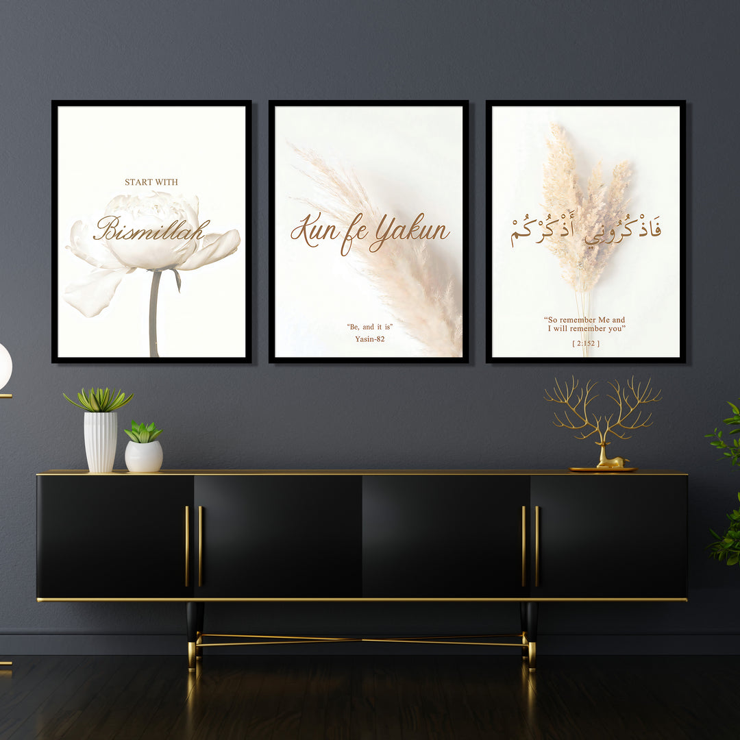 3x Islam Posters | Bismillah | Only fairy Yakun | Fathkuruni Athkurkum
