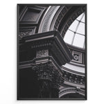 Load image into Gallery viewer, Fashion Plakat | Architectural Elegance: Classical Interior with Ornate Column and Dome Plakaty.dk | Close-up photograph of an ornate Corinthian column supporting a decorated entablature beneath a domed ceiling with intricate molding and classical architectural detailing.

