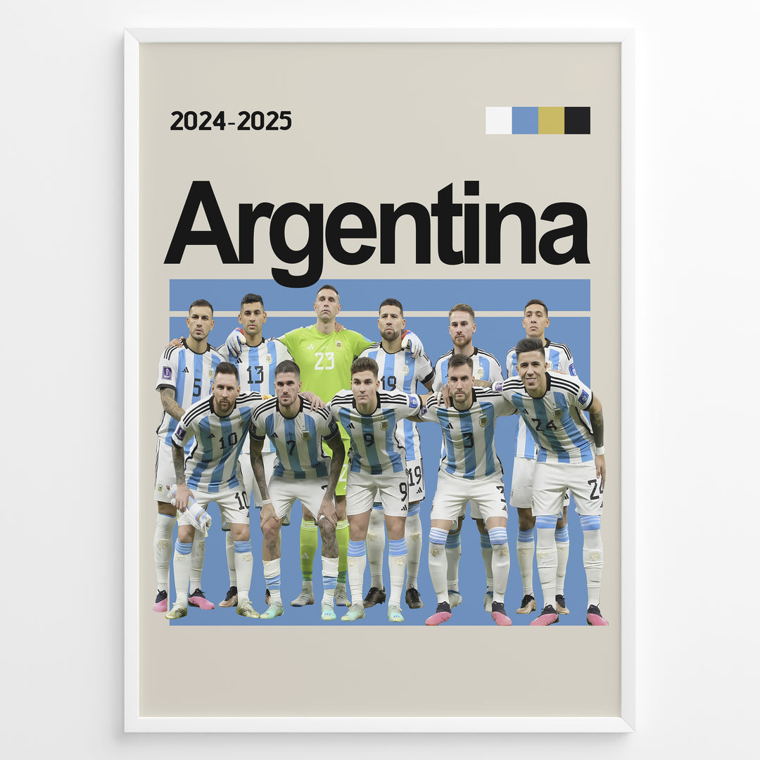 Argentina fodbold holdplakat | Officielt holdfoto med blå og hvide trøjer fra 2024-2025 sæsonen, perfekte detaljer og stærk holdenergi