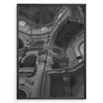 Load image into Gallery viewer, Fashion Plakat | Baroque Church Interior – Architectural Black and White Photography Plakaty.dk | Black and white photograph of a grand Baroque church interior with ornate columns, decorative arches, and ceiling frescoes
