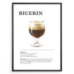 Load image into Gallery viewer, Illustrated Bicerin recipe poster with a layered glass of espresso, hot chocolate, and whipped cream.
