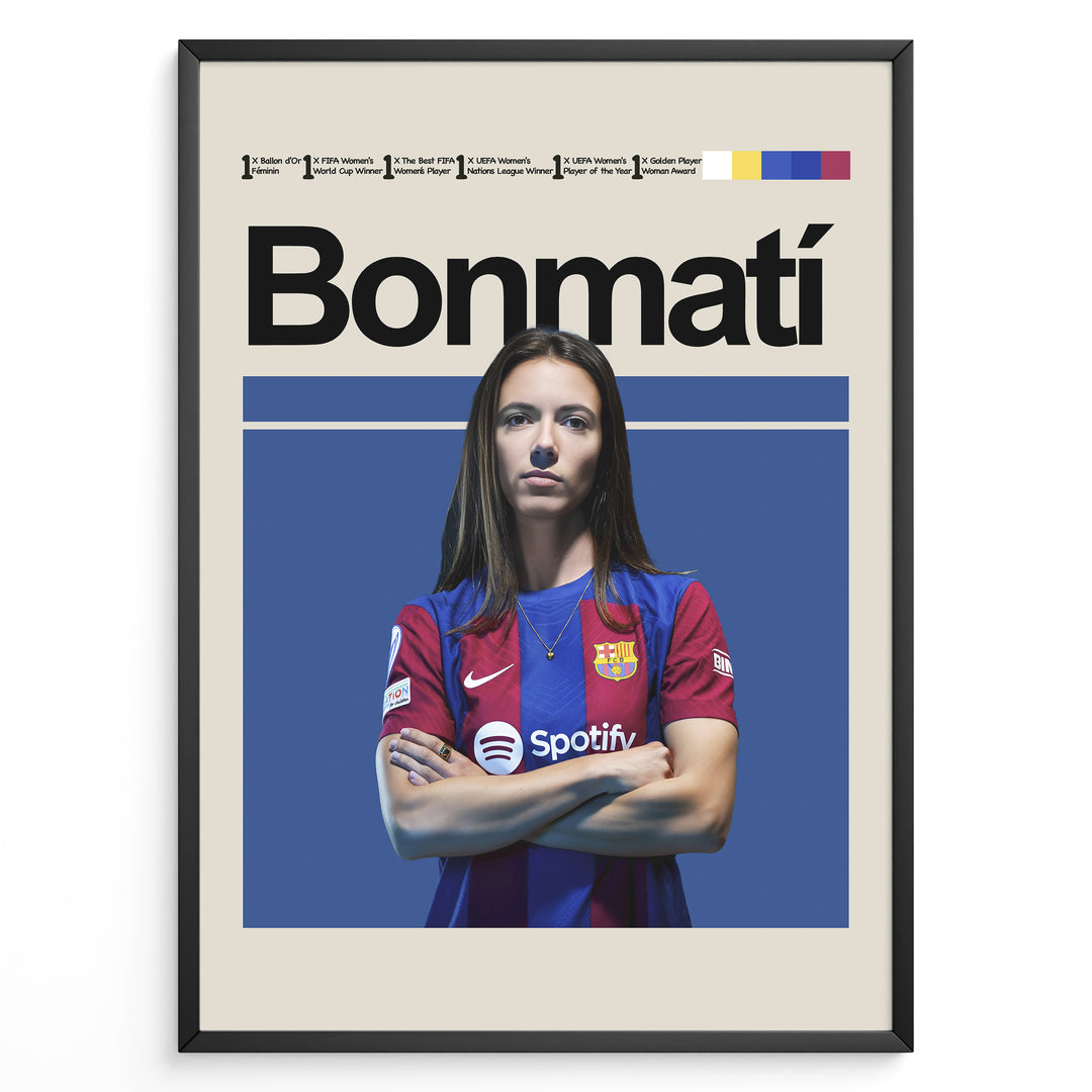 Aitana Bonmatí plakat | FC Barcelona trøje i blå og rød med selvsikker attitude – must-have for fans af kvindefodbold og Barça