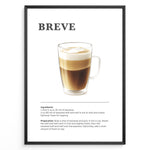 Load image into Gallery viewer, Illustrated Breve coffee recipe poster with a glass of espresso and steamed half-and-half.

