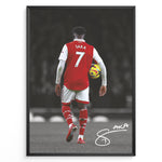 Load image into Gallery viewer, Poster featuring a football player in a red and white No. 7 jersey walking on a stadium field while holding a match ball, with a stylized signature at the bottom.
