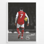 Load image into Gallery viewer, Poster featuring a football player in a red and white No. 7 jersey walking on a stadium field while holding a match ball, with a stylized signature at the bottom.
