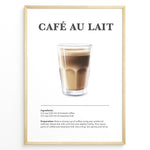 Load image into Gallery viewer, Illustrated Café au Lait recipe poster with a glass of coffee and steamed milk.
