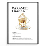 Load image into Gallery viewer, Illustrated Caramel Frappe recipe poster with an iced coffee drink topped with whipped cream and caramel.
