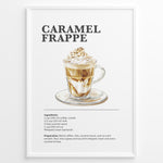 Load image into Gallery viewer, Illustrated Caramel Frappe recipe poster with an iced coffee drink topped with whipped cream and caramel.
