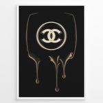 Load image into Gallery viewer, Fashion Plakat | Chanel Gold Drip Logo – Luxury Modern Wall Art Plakaty.dk | Gold dripping Chanel logo on a black background, designed as a modern luxury fashion wall art print.
