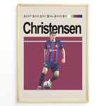 Load image into Gallery viewer, Andreas Christensen fodbold plakat | FC Barcelona spiller i blå og rød hjemmebanetrøje med bold i kampklar position
