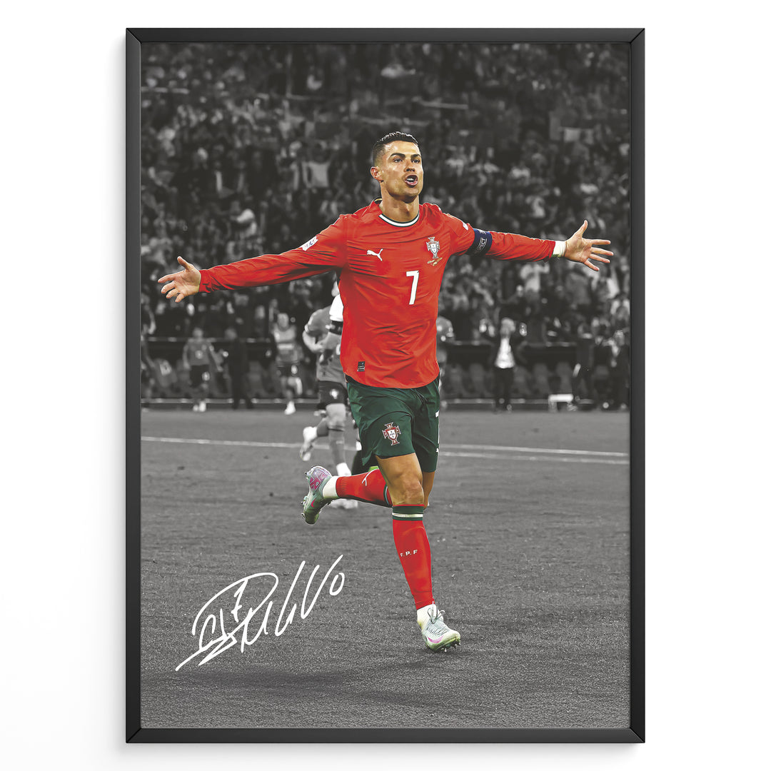 Cristiano Ronaldo goal celebration in Portugal red jersey framed plakat