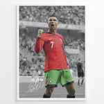 Load image into Gallery viewer, Cristiano Ronaldo celebrating in Portugal red and green jersey framed plakat
