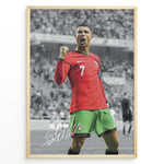 Load image into Gallery viewer, Cristiano Ronaldo celebrating in Portugal red and green jersey framed plakat
