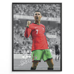 Load image into Gallery viewer, Cristiano Ronaldo celebrating in Portugal red and green jersey framed plakat
