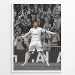 Load image into Gallery viewer, Cristiano Ronaldo celebrating in Real Madrid white jersey framed plakat

