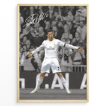 Load image into Gallery viewer, Cristiano Ronaldo celebrating in Real Madrid white jersey framed plakat
