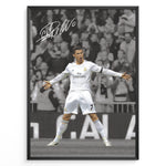 Load image into Gallery viewer, Cristiano Ronaldo celebrating in Real Madrid white jersey framed plakat
