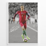 Load image into Gallery viewer, Cristiano Ronaldo dribbling in Portugal red jersey framed plakat
