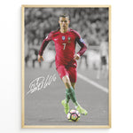 Load image into Gallery viewer, Cristiano Ronaldo dribbling in Portugal red jersey framed plakat
