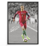 Load image into Gallery viewer, Cristiano Ronaldo dribbling in Portugal red jersey framed plakat
