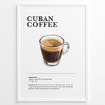 Load image into Gallery viewer, Illustrated Cuban Coffee recipe poster with a glass of sweet espresso.
