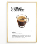Load image into Gallery viewer, Illustrated Cuban Coffee recipe poster with a glass of sweet espresso.
