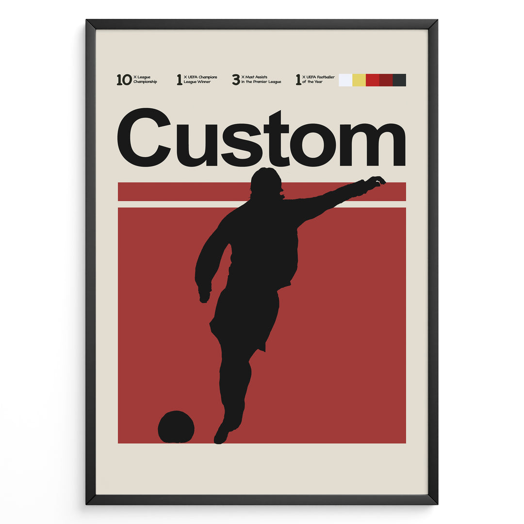 Custom-made fodboldspiller plakat | Personlig silhuet af spiller i minimalistisk og moderne design, perfekt til hjem eller kontor.