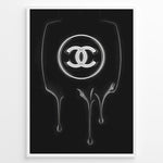 Load image into Gallery viewer, Fashion Plakat | Dripping Chanel Logo – Bold Black Fashion Wall Art Plakaty.dk | Glossy black and white artwork of the Chanel logo with a dripping paint effect on a dark background, creating a bold and modern fashion statement.
