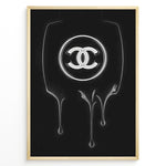 Load image into Gallery viewer, Fashion Plakat | Dripping Chanel Logo – Bold Black Fashion Wall Art Plakaty.dk | Glossy black and white artwork of the Chanel logo with a dripping paint effect on a dark background, creating a bold and modern fashion statement.
