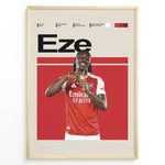 Load image into Gallery viewer, Eberechi Eze fodbold plakat i Arsenal rød og hvid hjemmebanetrøje med stilrent og moderne design
