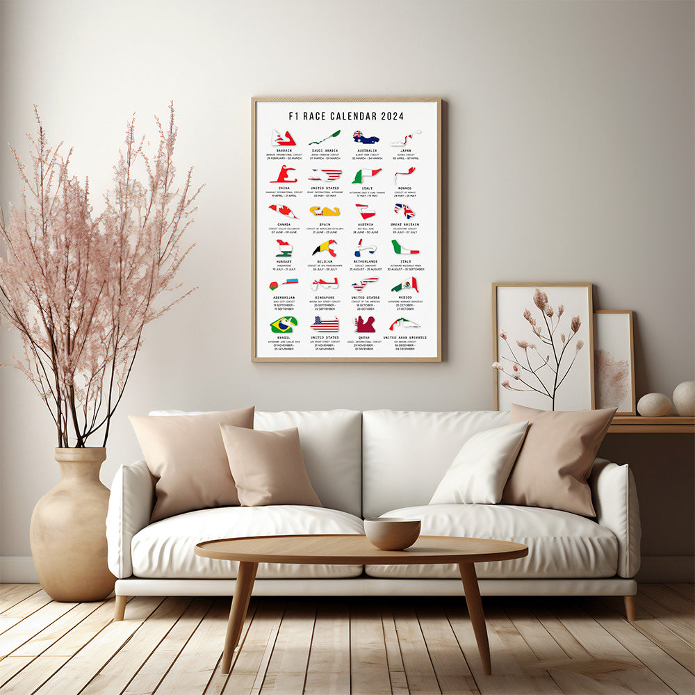 F1 Calendar Posters 2024 | Unique Race Tracking Map Design