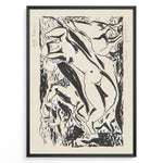 Load image into Gallery viewer, Framed Henri Matisse-style abstract figures poster with black brush strokes depicting nude forms on a beige background.
