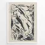 Load image into Gallery viewer, Framed Henri Matisse-style abstract figures poster with black brush strokes depicting nude forms on a beige background.

