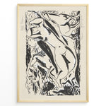 Load image into Gallery viewer, Framed Henri Matisse-style abstract figures poster with black brush strokes depicting nude forms on a beige background.
