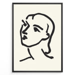 Load image into Gallery viewer, Framed minimal abstract face line art poster with bold black brush strokes on a beige background.
