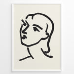 Load image into Gallery viewer, Framed minimal abstract face line art poster with bold black brush strokes on a beige background.
