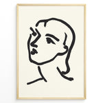 Load image into Gallery viewer, Framed minimal abstract face line art poster with bold black brush strokes on a beige background.
