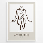 Load image into Gallery viewer, Framed Art Bohème poster with minimalist abstract nude line drawing in brown on a white and beige background.
