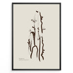 Load image into Gallery viewer, Framed “Minimalist Drawing Collection” poster with abstract brown cactus and small flowers line art on a beige background in a modern style.
