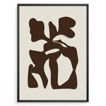 Load image into Gallery viewer, Framed abstract poster with bold brown organic shapes on a beige background in a minimalist modern style.
