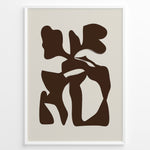 Load image into Gallery viewer, Framed abstract poster with bold brown organic shapes on a beige background in a minimalist modern style.
